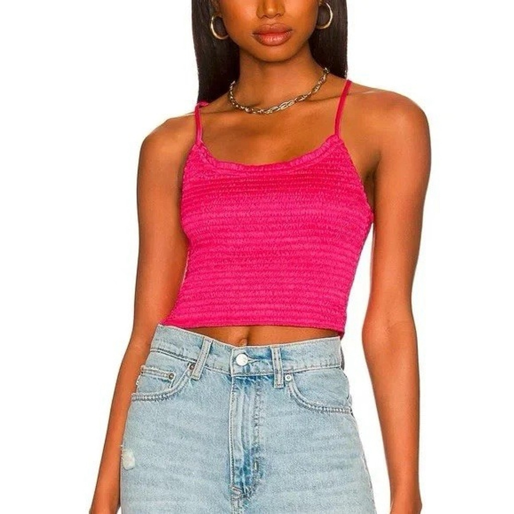 New Free People “‎ Right On Time” Cami Shirt Fuschia Pink Size L
